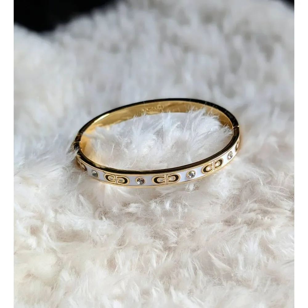 COACH Signature White Gold Crystal Hinge Bangle Bracelet